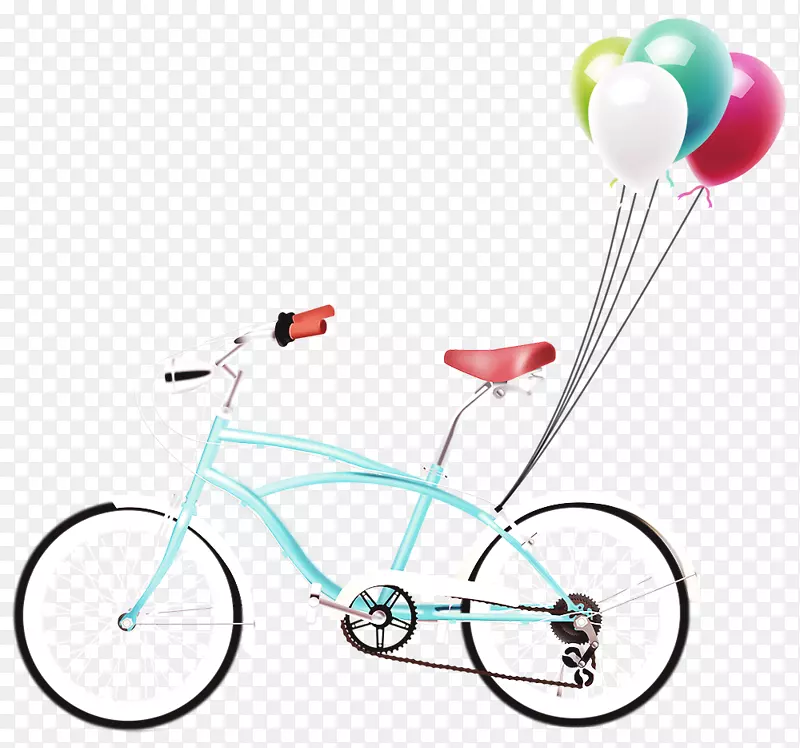 蓝色自行车挂着气球