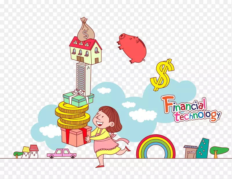 卡通小孩拿礼物