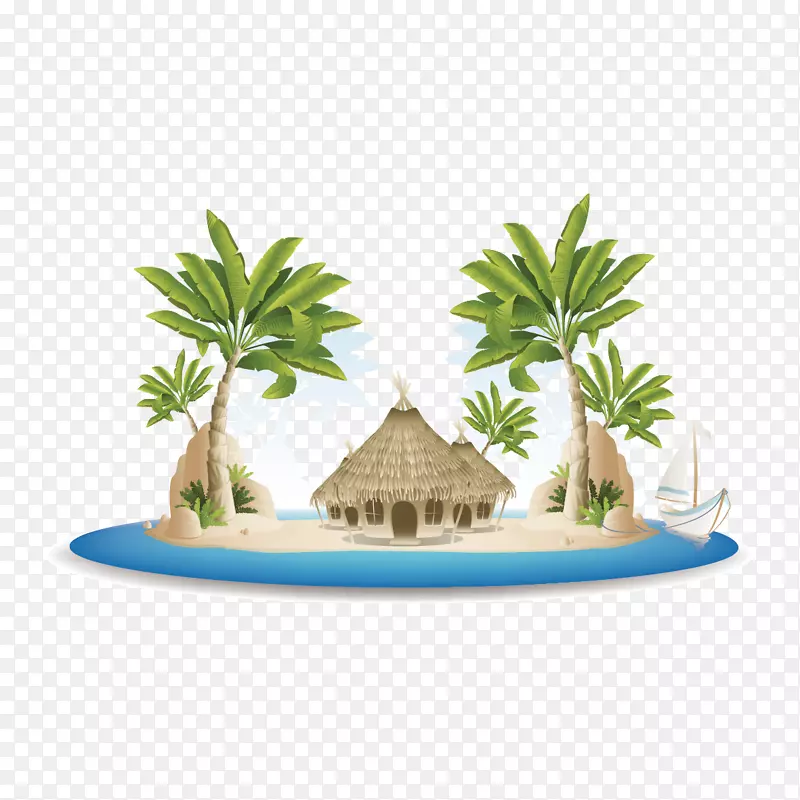 茅草屋和椰子树