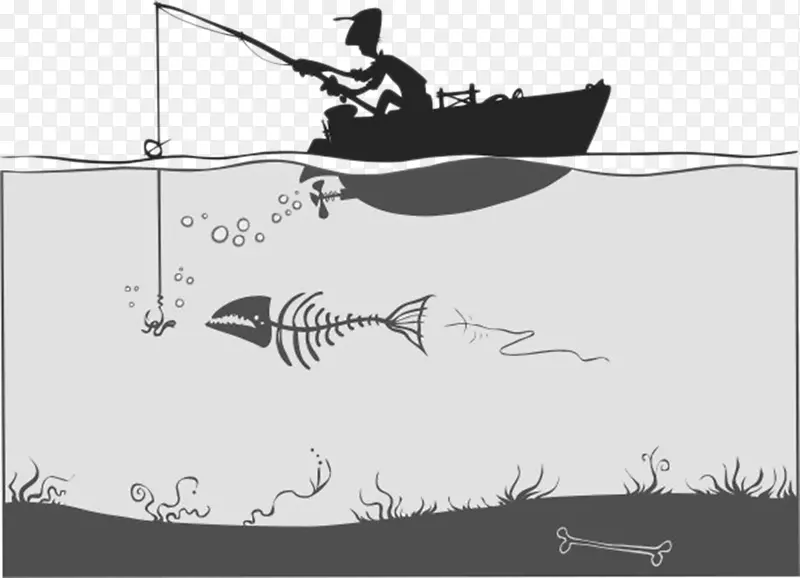 卡通手绘钓鱼渔夫