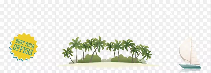 卡通沙滩上的椰子树矢量图