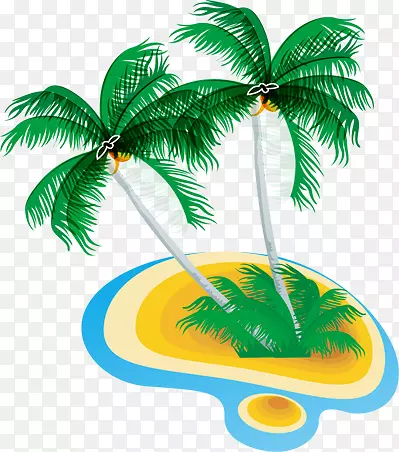 卡通沙滩上的椰子树