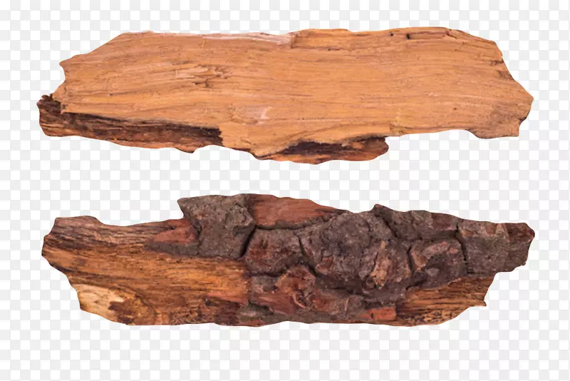 棕色正反面带树皮的旧木块实物