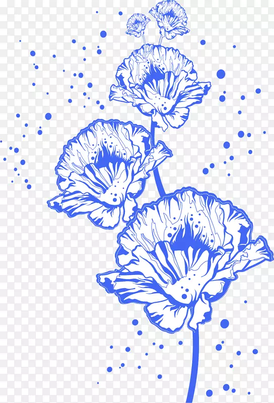 蓝色手绘大花纹图案
