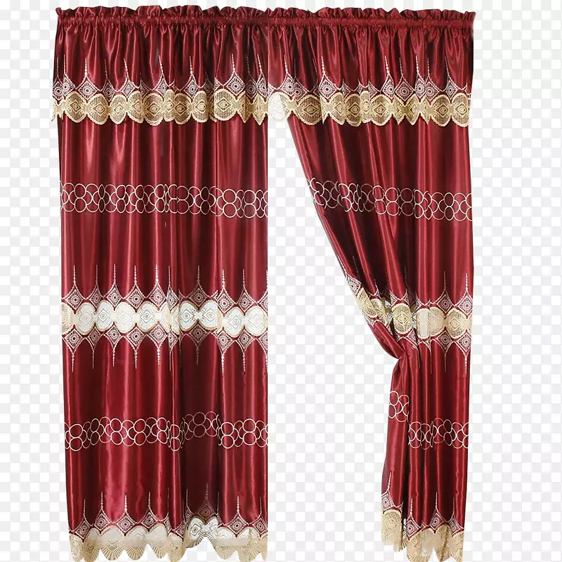 红色绣花窗帘面料材质透明png