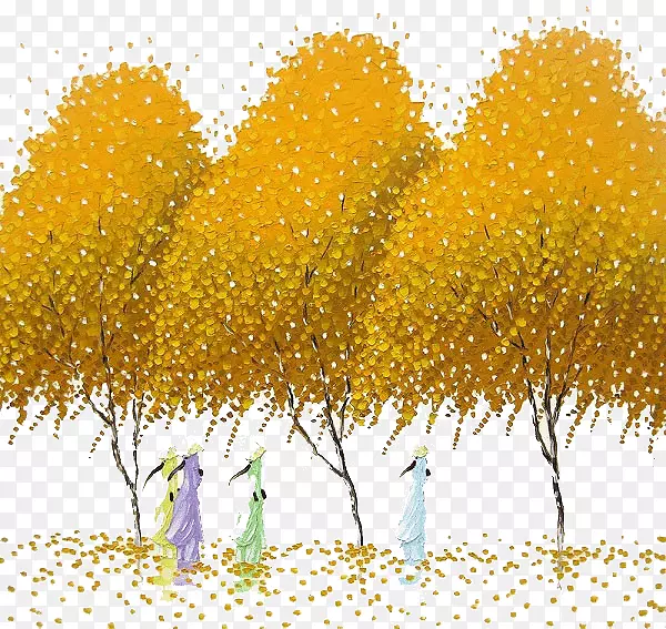 创意金黄色树木插画