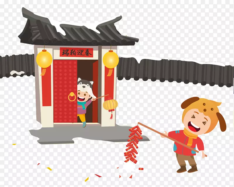 卡通新年放鞭炮的孩子免抠图PNG图片素材下载_图片编号yrgebddq-免抠素材网