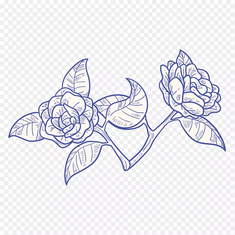 素描蓝色玫瑰花设计