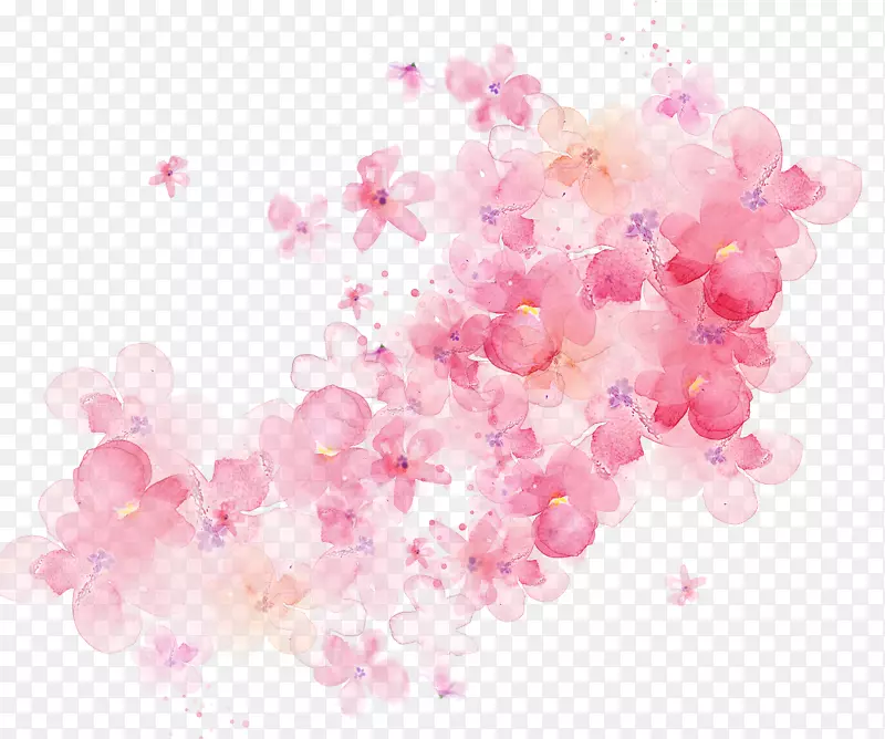 手绘水墨粉色花朵