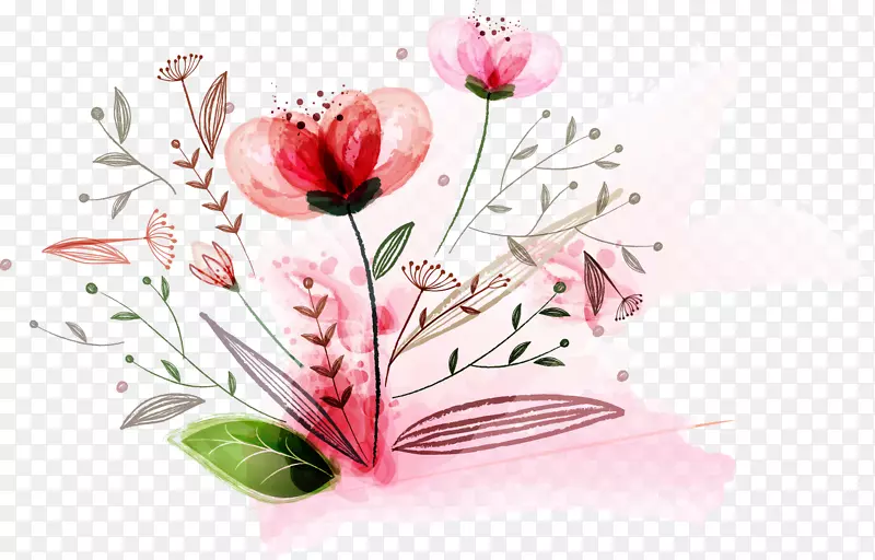 粉色水墨透明花朵图案
