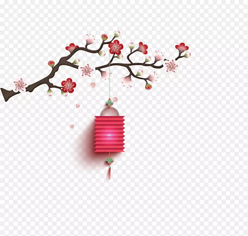 免抠梅花树枝上悬挂的灯笼