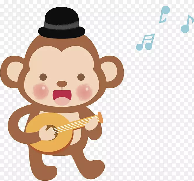卡通弹吉他的猴子PNG