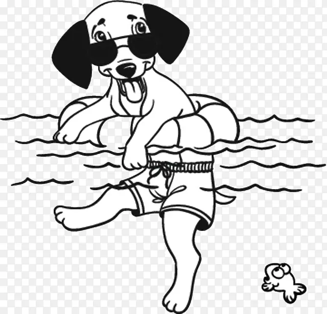 卡通手绘游泳的狗狗