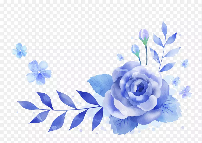 蓝色花卉装饰边框