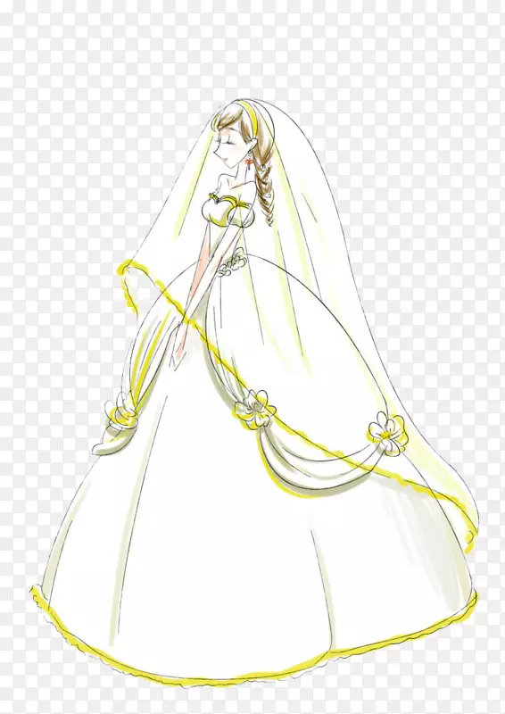 手绘穿婚纱的新娘
