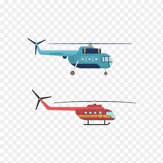 卡通手绘红色蓝色直升机