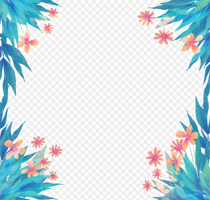 蓝色花丛装饰边框