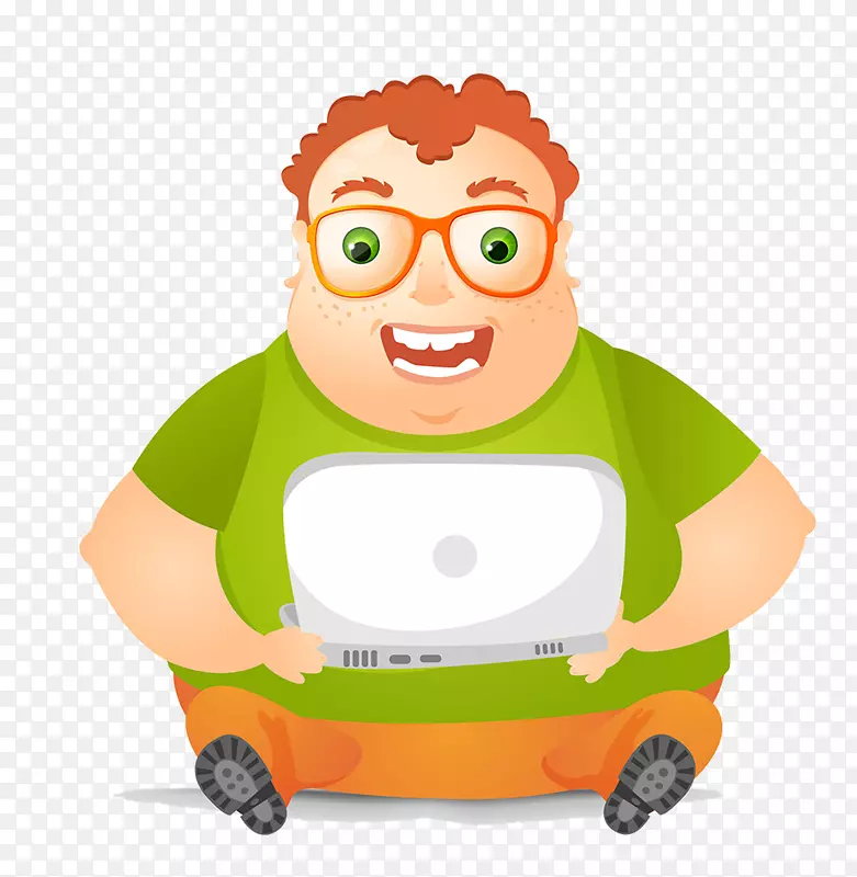 卡通大肚子男人抱着电脑