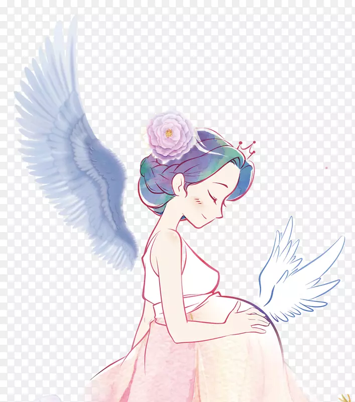 手绘卡通孕妇妈妈是天使