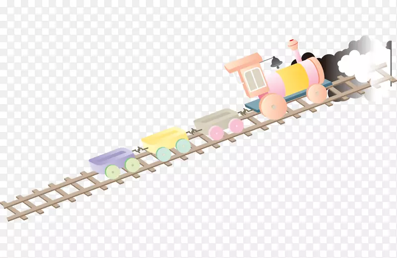 卡通手绘空中铁轨上的火车插画