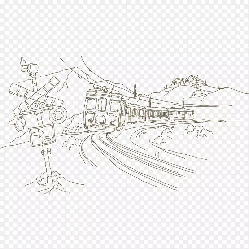 手绘火车途径图案