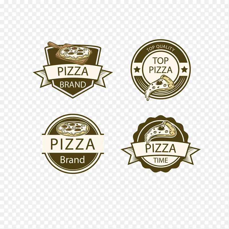 矢量复古圆形意大利披萨标签