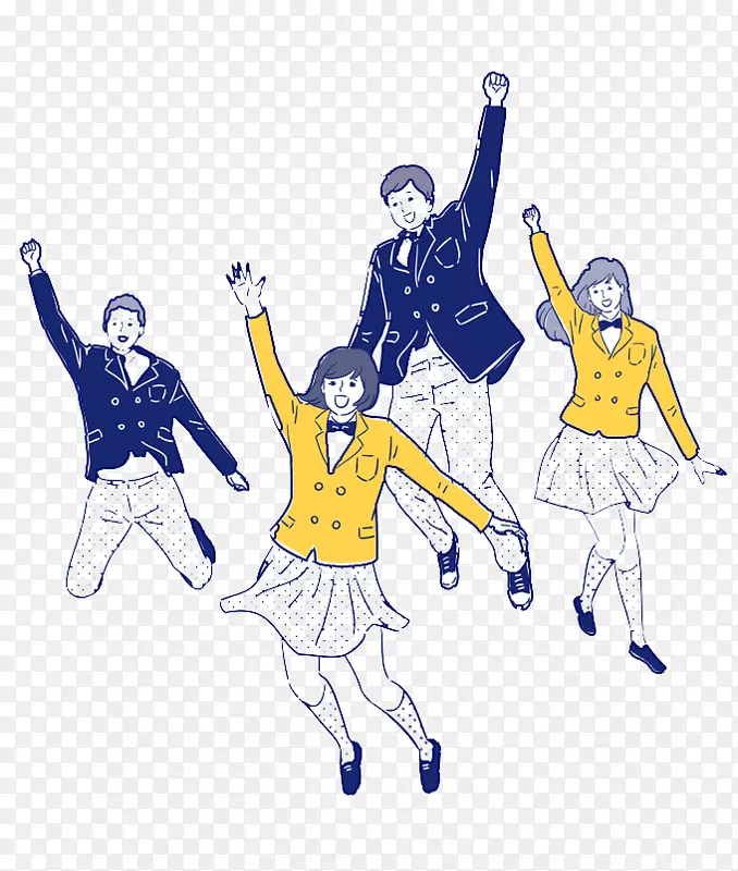 手绘五四青年节跳跃的青年学生