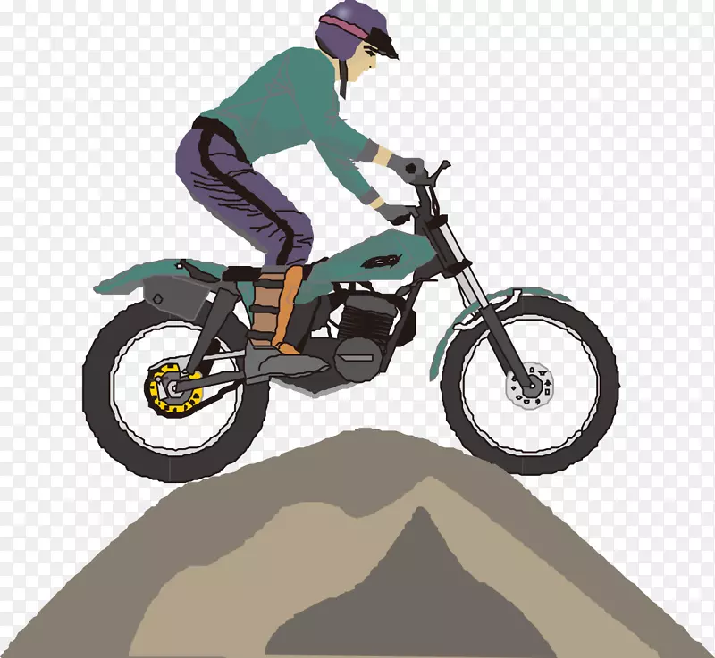 卡通手绘骑摩托车男人过山丘