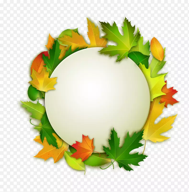 秋季树叶圆形标签