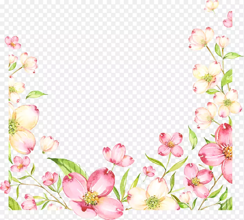彩绘小清新花环边框矢量素材