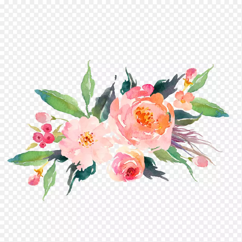 粉色花卉手绘彩色水彩花朵矢量素