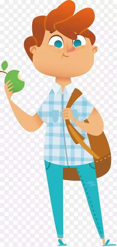 吃苹果男孩夏季的卡通人物素材