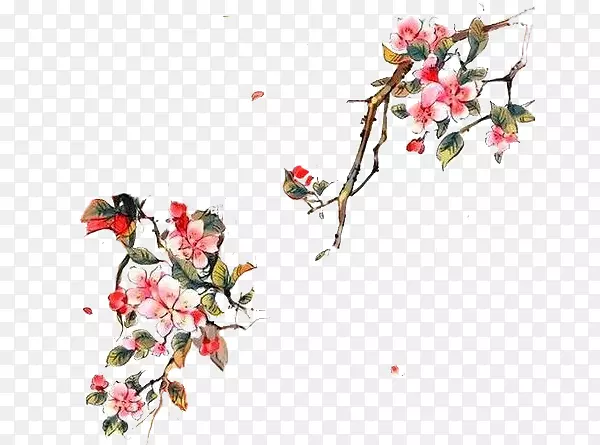 水彩桃花图层