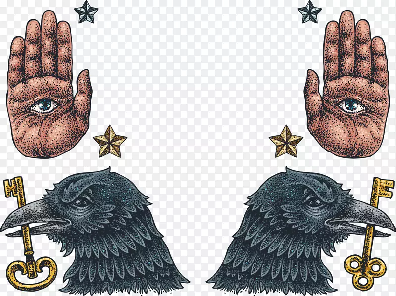 精美老鹰和手掌纹身刺青图案矢量