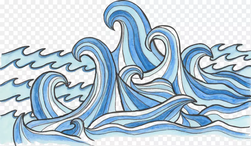 世界海洋日手绘蓝色海浪