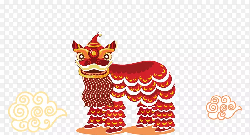 卡通红色舞狮新年装饰