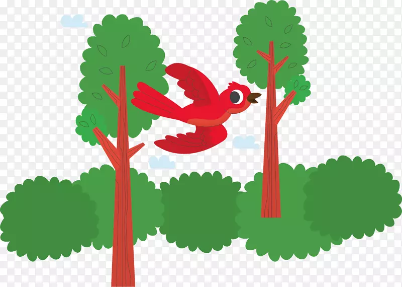 春天树林红色的鸟