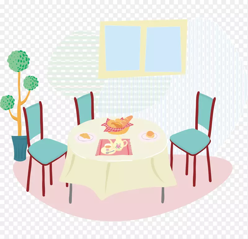 家庭餐桌餐椅和盆栽