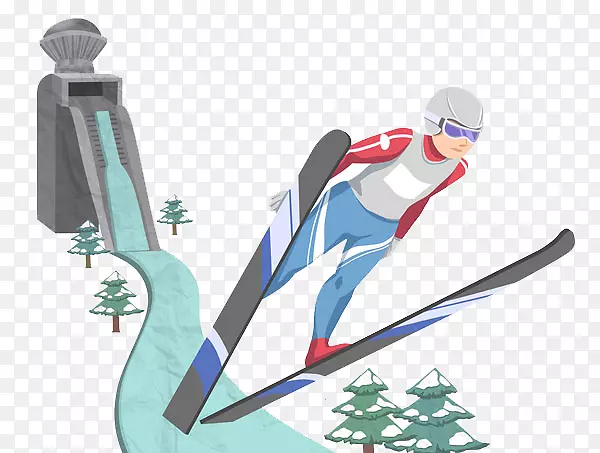 手绘体育运动会高山滑雪免扣