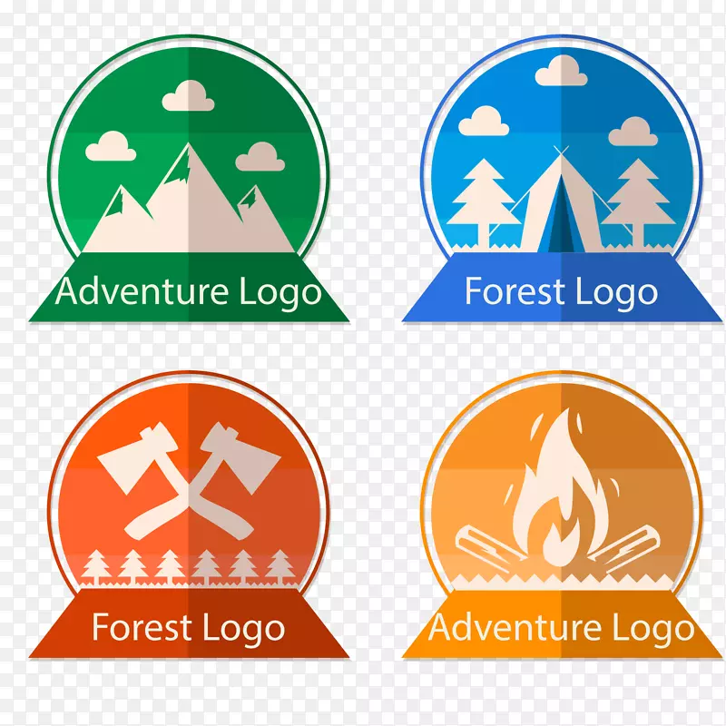 彩色森林探险标志矢量