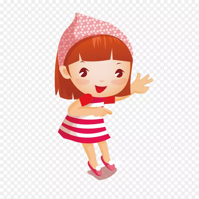 粉红色帽子的卡通小女孩