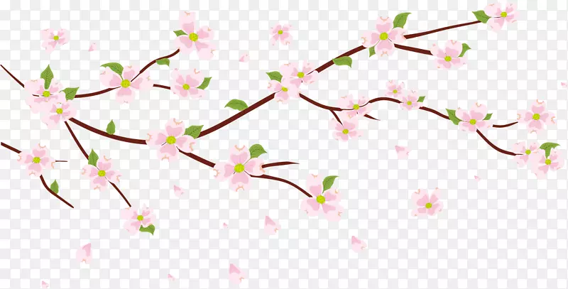 矢量手绘粉色桃花