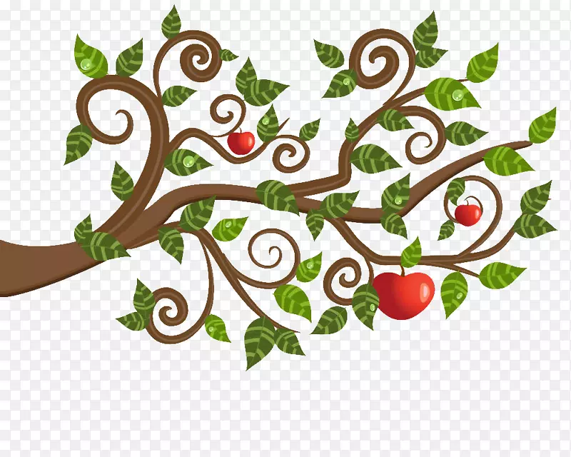 矢量装饰插图树与苹果