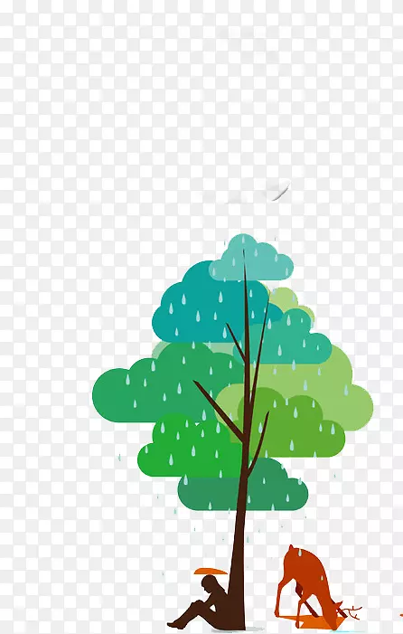 卡通树雨水元素