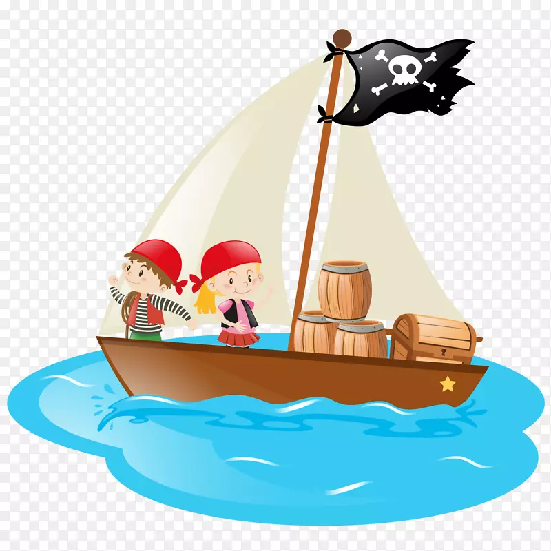 孩子们和海盗船矢量素材