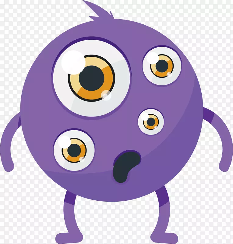 卡通紫色四眼小怪物矢量素材