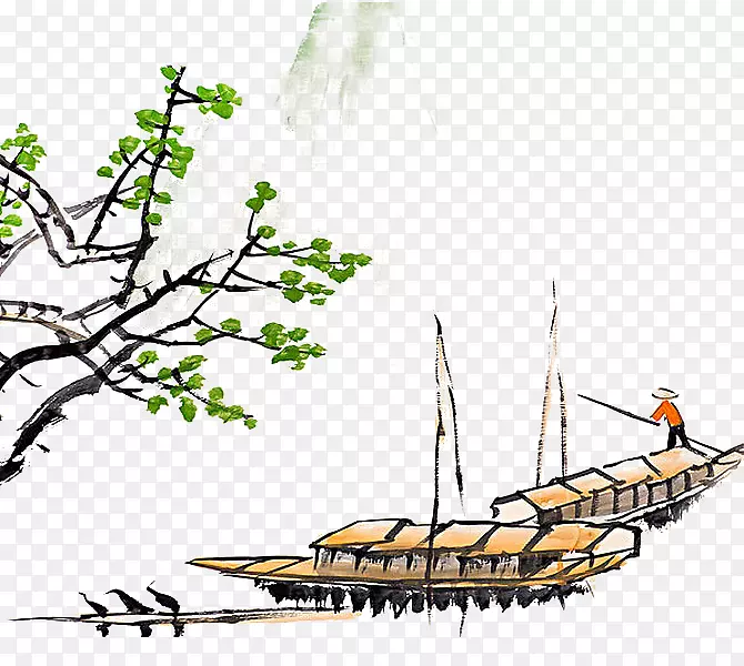 中国风江上渔夫划船