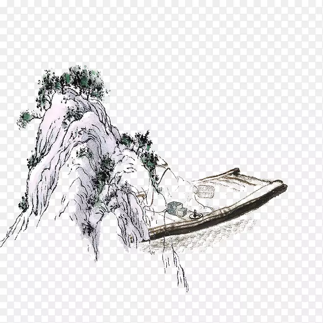 手绘中国风水墨船