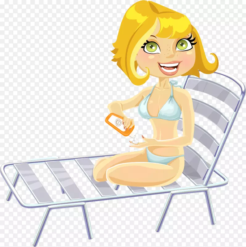 夏季沙滩卡通女人矢量插画
