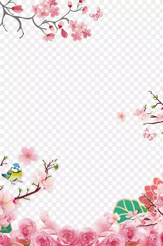 春季粉红樱花装饰边框